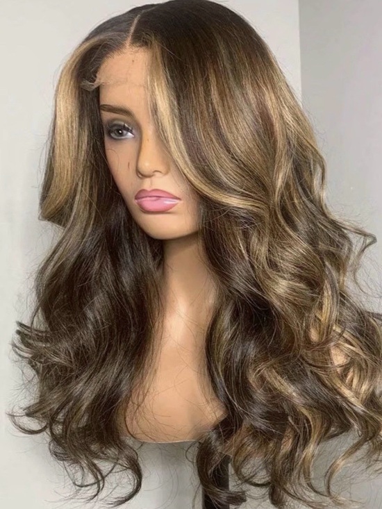Humanhair Other - 18” Real Human Hair Lace Front Wavy Highlighted- Brown with Blonde Highlights